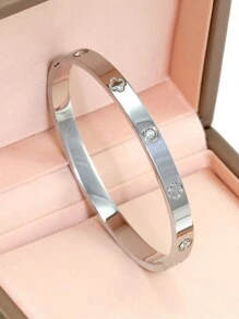 1pc Fashion 18K Gold Plated Stainless Steel Flower Bangle Bracelet For Women, European And American Style Party & Wedding Jewelry Gift Valentines,Mom,Mother,Mother's Day,Gift