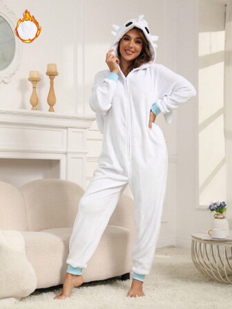 Christmas Dragon Fluffy For Adults, Cute Couple Animal Cosplay Sleepwear, Warm Thermal Lined Fall Winter Party And Gathering Costume, Matching Fluffy Couple, Cozy