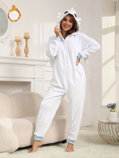 情人节成人龙睡衣，动物角色扮演保暖连体睡衣，适合秋冬季节，趣味派对服装，亲子圣诞睡衣