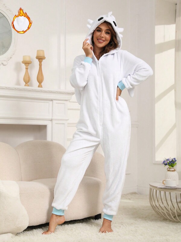 Dragón esponjoso navideño para adultos, pijama unisex de pareja con diseño de animal lindo, disfraz cálido forrado de felpa para fiestas y reuniones de otoño e invierno, pareja a juego con diseño esponjoso