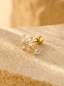 1 件雪花吊坠耳钉，镶嵌锆石，316L 不锈钢与铜混合材质，1.2 毫米条厚，6 毫米条长，时尚简约耳骨夹 - 雪花吊墜鑲嵌鋯石-黃金色 - 查看 3