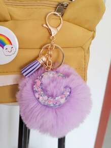 Initial Letter Keychain Pendant Resin Letter Keychain Wallet Backpack Accessory, Purple Fur Ball And Letters, Is The Best Gift For Family And Loved Ones, Letters A-Z Are Available For Selection, Fashionable Items, Alphabet Pendant For Bags - Purple - View 21