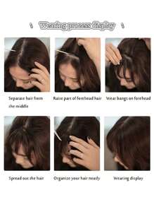 Clip de flequillo, clip francés de pelo sintético natural grueso y peluca completa con flequillo recto y patillas para mujeres y niñas, accesorio de pelo rubio de 6 pulgadas