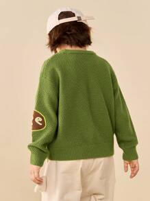 mini bala Boys Girls Wool Sweater Autumn Winter Loose Knit - Olive Green - View 3