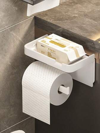 Easy-Install No-Drill Bathroom Tissue Holder - Wall-Mounted Toilet Paper Roll Dispenser With Storage, Plastic Bathroom Decor Summer