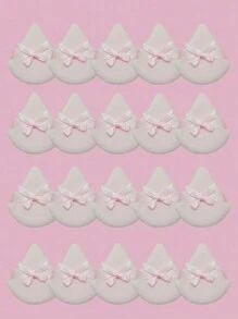 Set de 5/10/20/50 piezas de Esponja de Maquillaje en Forma de Triángulo con Decoración de Lazo para Polvo Suelto y en Polvo Mineral (Color Rosa)