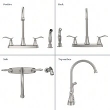 1 Vòi nước 8" hai nhiệt độ có cổ ngỗng bằng thép không gỉ, tay cầm bằng hợp kim kẽm, hộp mực gốm và đầu phun, phong cách hiện đại phù hợp cho nhà bếp và phòng tắm - Bạc - Xem 7