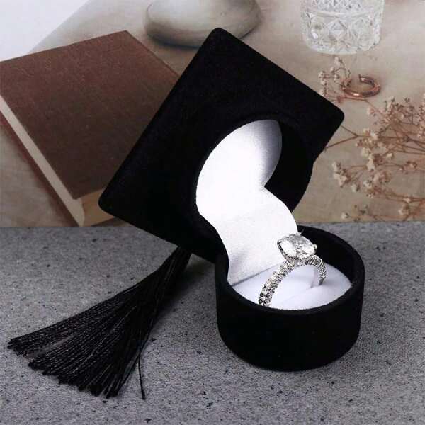 1 Peça Caixa de Anel Formato de Boné de Formatura, Caixa de Armazenamento de Jóias, Caixa de Anel de Casamento e Noivado, Estojo Expositora de Jóias, Caixa de Presente de Formatura, Natal, Dia dos Namorados