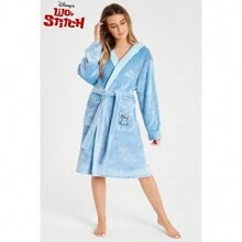 Disney Dressing Gowns Fleece Hooded Robes Stitch Gift - Blue - View 7