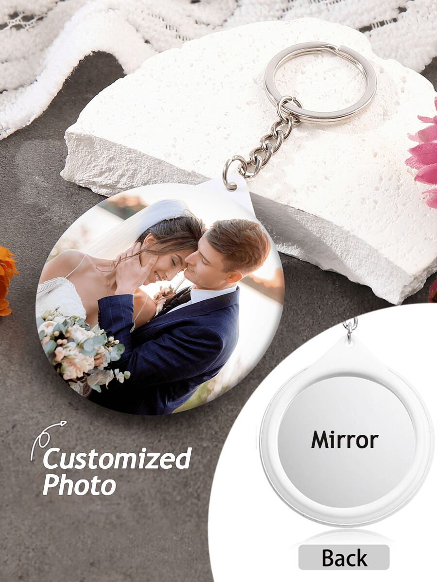 1 móc khóa gương ảnh màu tùy chỉnh - Mặt dây chuyền túi xách cá nhân hóa, Quà tặng hình ảnh tùy chỉnh, Quà tặng sinh nhật, Phụ kiện gương, Phụ kiện đám cưới, - trắng - Xem 1