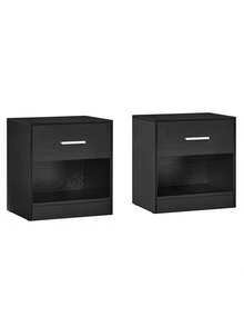 VASAGLE Bedside Table, Side Table With Drawer, Handle, Open Compartment, End Table, For Bedroom, Living Room, Classic Black - Black - View 8