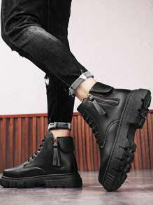 Men's New Autumn Winter Outdoor Thick-Soled High-Top Casual Fashion Boots - Black - View 6