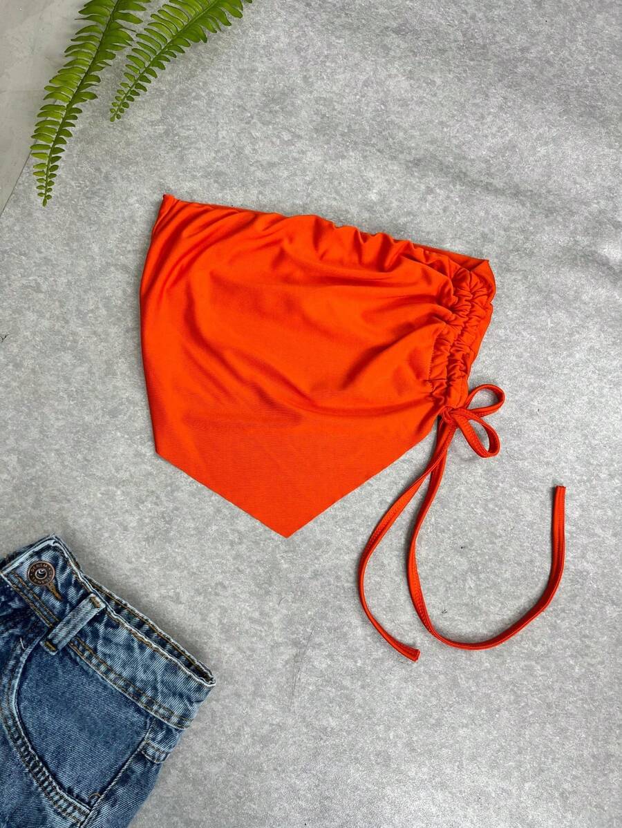 Strapless Cropped Top With Adjustment - trái cam - Xem 1