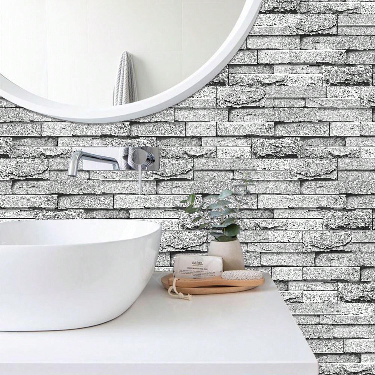 6pcs/Pack Peel & Stick Brick Pattern Wall Tile Stickers, 30*15cm Self