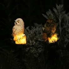 太阳能 LED 猫头鹰花园桩灯、猫头鹰太阳能户外花园灯、带自动开关的逼真户外景观灯、围栏动物雕像灯装饰、带桩的太阳能防水可爱猫头鹰，适用于花园、户外、庭院、草坪 - 查看 2