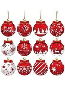 12/24 piezas Exquisitos adornos navideños de madera y decoración de fiesta con elegancia clásica y construcción duradera - perfectos para la temporada festiva de decoraciones navideñas - Multicolor - Ver 2