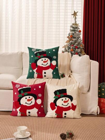 1 funda de cojín bordada con muñeco de nieve, funda de cojín suave de terciopelo, decoración adorable para fiestas navideñas, decoración navideña para el hogar, sala de estar, dormitorio, cojines del sofá, cojines para decoración de invierno, regalos navideños personalizados, decoración navideña