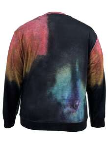 Plus Size English Text Ombre Print Crew Neck Sweatshirt Casual Black Spring - Black - View 2