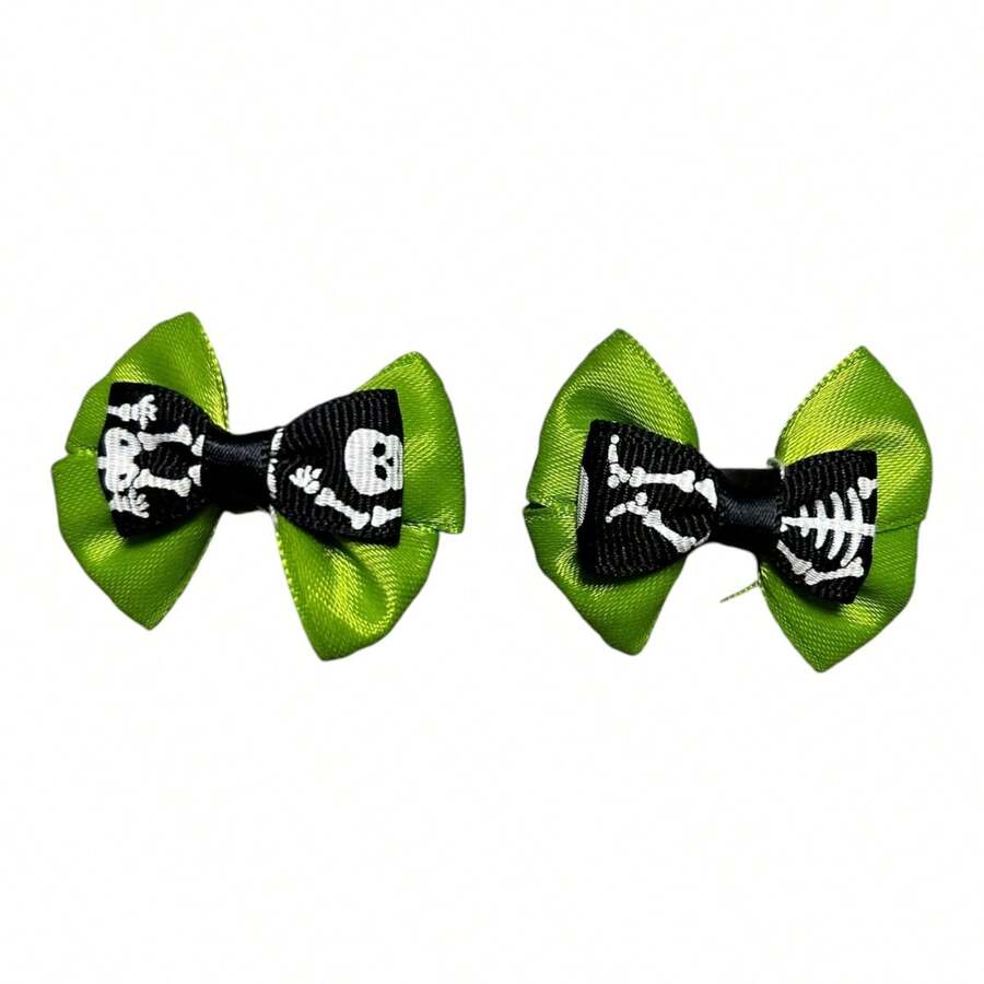 Moño Mini dia de muertos con broche para Cabello Niña pequeña 1 Par - Verde - Ver 1