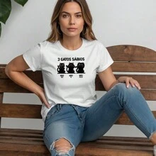Women's T-Shirt Three Wise Cats I Don't Know, I Didn't See, I Didn't Hear - Kitten - Pet - Black Cat - trắng - Xem 2