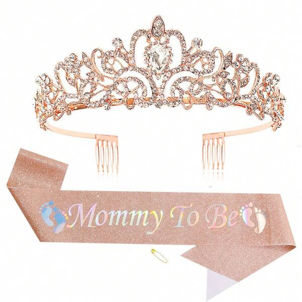 1 Set Gold Crown & Shoulder Strap For Baby Shower Decoration, Gift For Expecting Parents