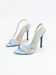 Jin Bei Qi Giày sandal cao gót hở mũi bằng da bóng dành cho nữ, thích hợp cho mùa xuân/hè, kiểu dáng thời trang dự tiệc, trang trọng, màu xanh dương. - Màu xanh lam - Xem 8