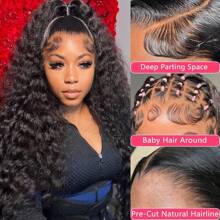 Put On And Go Glueless Wigs Human Hair Pre Plucked Pre Cut 6x6 Deep Wave Lace Closure Wigs Human Hair Upgraded Glueless Wig Ready To Wear Glueless HD Lace Front Wigs For Women 200% Density - Natural Black - View 4