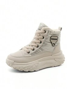 1 双女士休闲运动风格系带字母图案 PU 高帮户外滑板运动鞋，温暖舒适 - 米色 - 查看 8