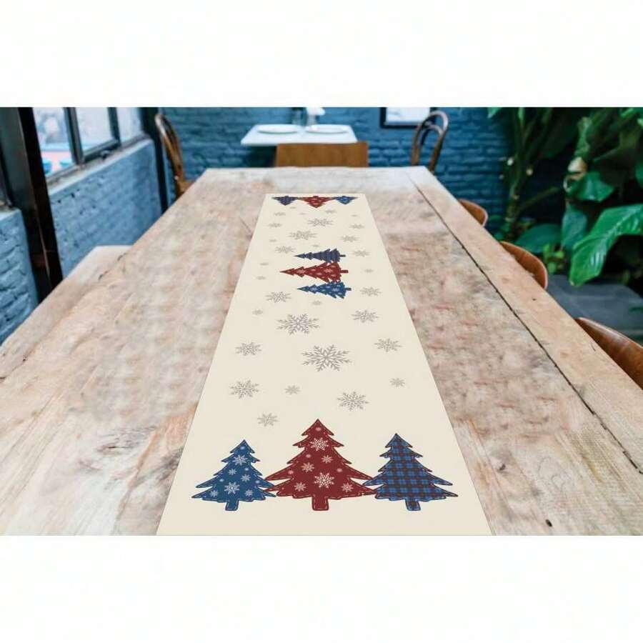 Exclusive Printed Table Runner Fabric Table Setting 1.35m X 0.35m - Christmas Tree -chess - View 1