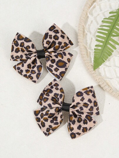 2 peças de presilhas de cabelo para meninas, laços de cabelo com estampa de leopardo, grampos de cabelo de fita de gorgorão, grampo de cabelo de jacaré, acessórios de cabelo para crianças e adolescentes para outono e inverno, presilhas de cabelo da moda de rua