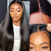 Put On And Go Glueless Wigs Human Hair Pre Plucked Pre Cut 6x6 Straight Lace Closure Wigs Human Hair Upgraded Glueless Wig Ready To Wear Glueless HD Lace Front Wigs For Women 200% Density - Natural Black - 查看 9