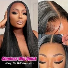 Put On And Go Glueless Wigs Human Hair Pre Plucked Pre Cut 6x6 Straight Lace Closure Wigs Human Hair Upgraded Glueless Wig Ready To Wear Glueless HD Lace Front Wigs For Women 200% Density - Natural Black - 查看 10