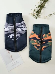 1 chiếc áo khoác in họa tiết rằn ri cho thú cưng, áo vest dày chống gió ấm áp cho chó mèo, thích hợp cho thú cưng nhỏ sử dụng vào mùa thu/đông - Xám - Xem 1