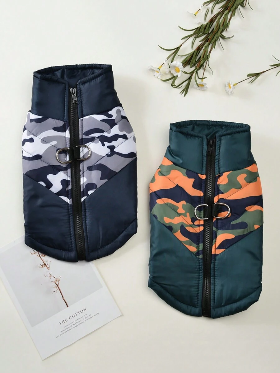 1 chiếc áo khoác in họa tiết rằn ri cho thú cưng, áo vest dày chống gió ấm áp cho chó mèo, thích hợp cho thú cưng nhỏ sử dụng vào mùa thu/đông - Xám - Xem 1