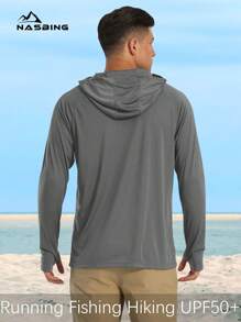 NASBING 男式連帽速乾運動T卹，長袖跑步運動衫和防曬衣