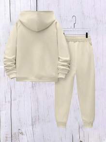 2pcs/Set Tween Girl Fashionable Heart Printed Hoodie Sweatshirt And Pants Casual Sports Set, Spring Autumn