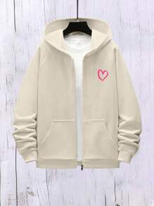 2pcs/Set Tween Girl Fashionable Heart Printed Hoodie Sweatshirt And Pants Casual Sports Set, Spring Autumn