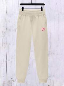 2pcs/Set Tween Girl Fashionable Heart Printed Hoodie Sweatshirt And Pants Casual Sports Set, Spring Autumn