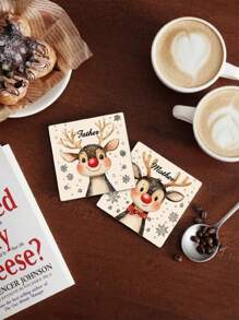 1pc Personalized Ceramic Coaster With Christmas Deer Pattern, Ideal Gift For Friends And Family. Customized With Your Name, Round Table Mat, Drink Coaster, Coffee Cup Mat, Customized Non-Slip Placemat, Kitchen Decor