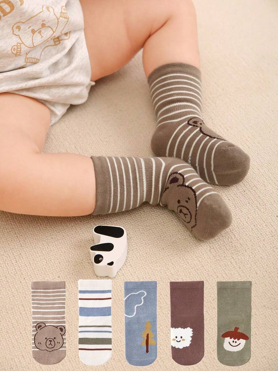 5 双多种颜色新款春季婴儿袜子，卡通幼儿袜子，适合男孩和女孩 - 彩色 - 查看 1
