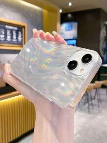 1 件个性化激光羽毛全息银色手机壳，自定义字母名称，极简奢华情侣手机保护套 - 銀色 - 查看 8