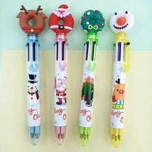 1 支/4 支圣诞主题伸缩圆珠笔，细尖 0.5 毫米彩色墨水，6 种颜色可选，塑料笔杆带有可爱的卡通装饰，适合节日礼物，设计多样，圣诞礼物 - 彩色 - 查看 9