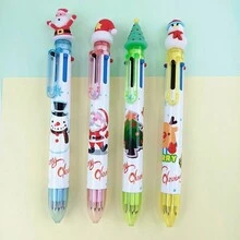 1 支/4 支圣诞主题伸缩圆珠笔，细尖 0.5 毫米彩色墨水，6 种颜色可选，塑料笔杆带有可爱的卡通装饰，适合节日礼物，设计多样，圣诞礼物 - 彩色 - 查看 7