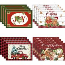 1/4/6 miếng lót đĩa chủ đề Giáng sinh, xe tải đỏ kẻ caro đen & người đàn ông bánh gừng chủ đề Giáng sinh vui vẻ, thích hợp để trang trí tiệc Giáng sinh, trang trí tiệc Giáng sinh, trang trí bàn ăn - Nhiều màu - Xem 10