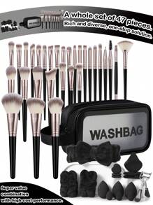 18-20-22-25-30PCS Makeup Brush Set+1pc Multi-Functional Zipper Toiletry And Cosmetic Bag Waterproof+3PCS Makeup Sponges +3PCS Mini Makeup Sponges +3PCS Triangle Powder Puffs+3PCS Mini Air Cushion Powder Puffs+1pc Hairband +2PCS Hand Bowl Strap+1pc Eyelash Curler - 彩色 - 查看 13