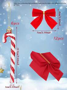 18 piezas de bastón de caramelo con lentejuelas navideñas y lazos de terciopelo rojo colgantes en forma de muletas para decorar el árbol de Navidad, adornos para fiesta navideña, decoración festiva, mejores regalos - Multicolor - Ver 3