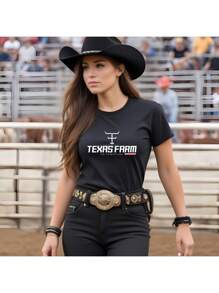 Women's T-Shirt TexasFarm Countryside Flag Country Agro Boiadeira - màu đen - Xem 1