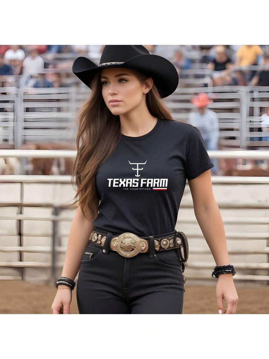 Women's T-Shirt TexasFarm Countryside Flag Country Agro Boiadeira - màu đen - Xem 1