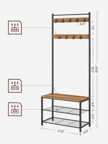 VASAGLE Coat Rack, Hallway Cabinet, Cloakroom, Clothes Rack With Bench And Shoe Rack, Metal Frame, Height 175 Cm, Industrial Style, Walnut Brown And Black - Chocolate Brown - View 7