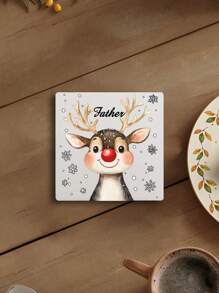 1pc Personalized Ceramic Coaster With Christmas Deer Pattern, Ideal Gift For Friends And Family. Customized With Your Name, Round Table Mat, Drink Coaster, Coffee Cup Mat, Customized Non-Slip Placemat, Kitchen Decor